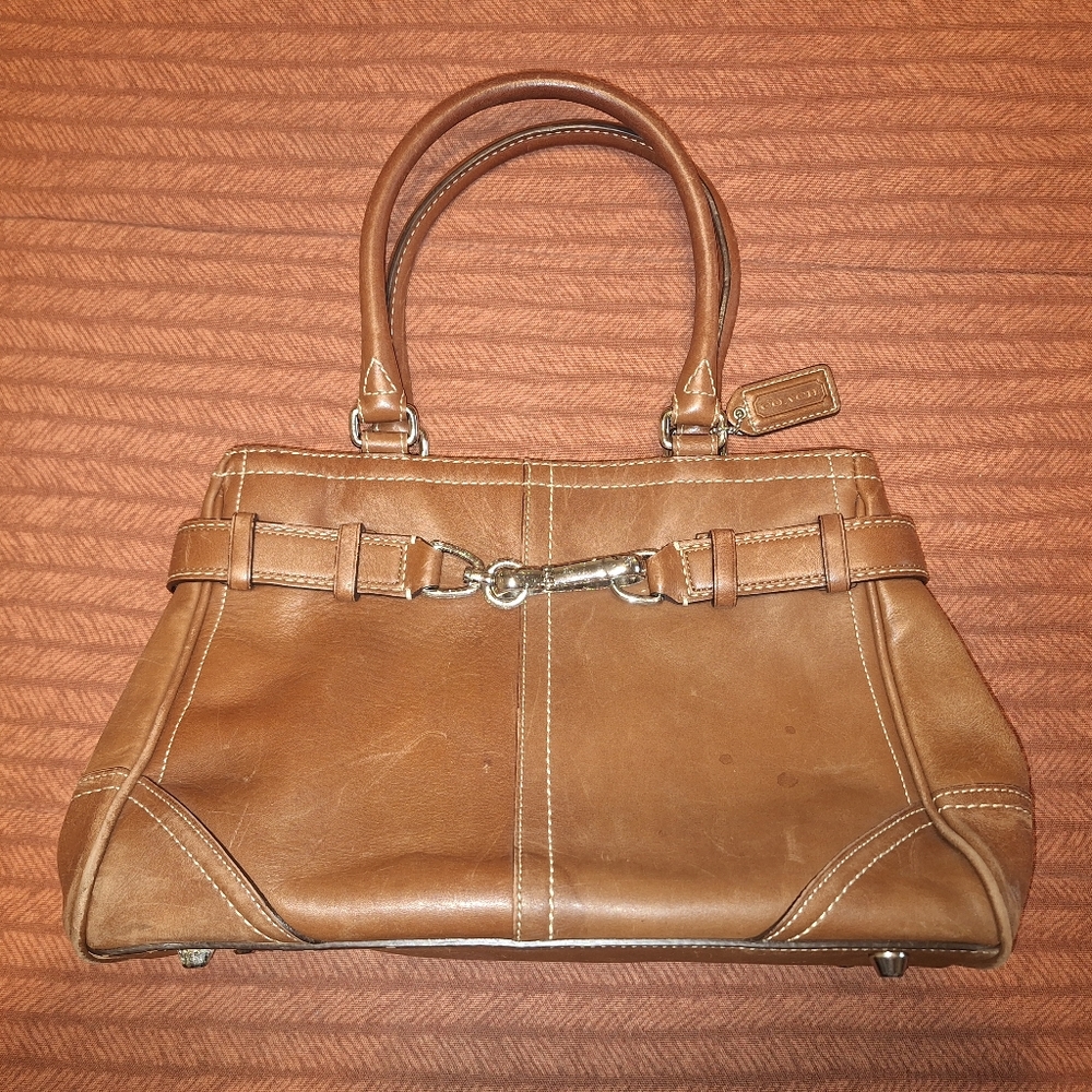 VINTAGE COACH SHOULDER BAG Hampton Caramel Brown Leather Belted Satchel …